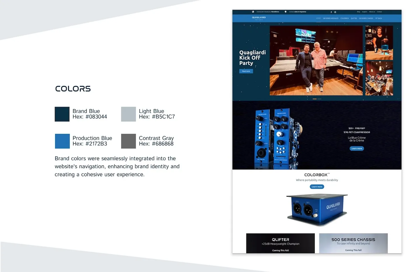 Quagliardi Audio desktop website visual reference